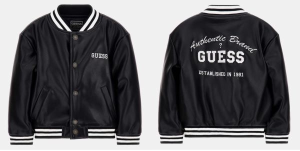 GIUBBOTTO GUESS RAGAZZO ECOPELLE NERO COLLEGE RICAMATO L3YL04WE8D0 100%POLIURETANO