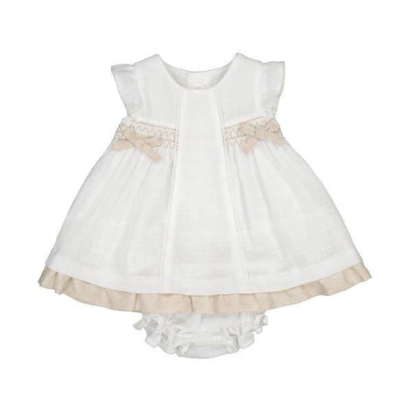 ABITO MAYORAL NEONATA LATTE E SABBIA 1828
50% COTONE 48% PILIESTERE 2% LINO
