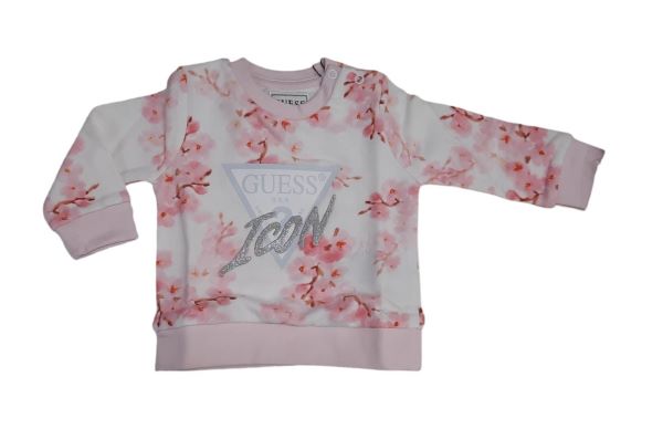 FELPA GUESS NEONATA A FIORI ROSA E GLITTER K4RQ00KA6R3 100%COTONE