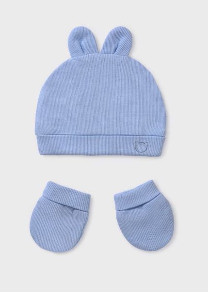 NUOVO ARRIVO
CAPPELLO E MANOPOLINE MAYORAL NEONATA IN COTONE CELESTE
19340