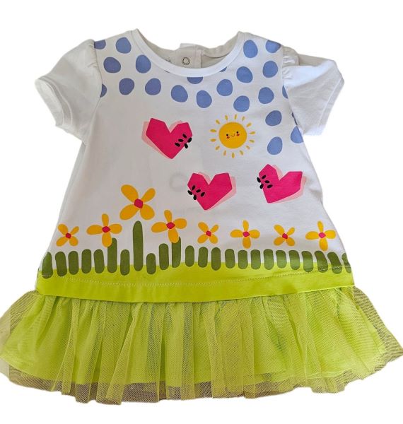 ABITO MAYORAL NEONATA BIANCO E LIME 1971
86% COTONE 10% POLIESTERE 4% ELASTANO