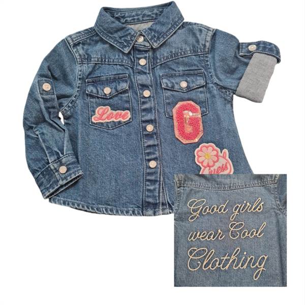 CAMICIA GUESS NEONATA IN DENIM CON TOPPE FUXIA K4YH00D4EU0 100% COTONE