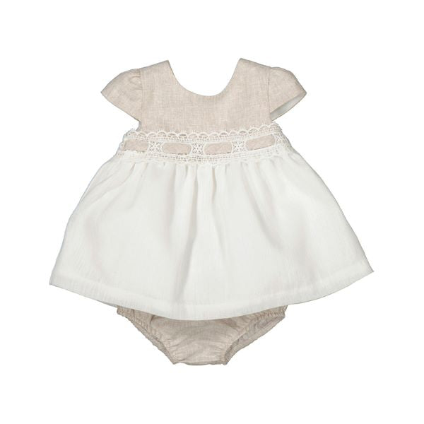 NUOVO ARRIVO 
ABITO NEONATA MAYORAL BIANCO CON DETTAGLI BEIGE 
1857