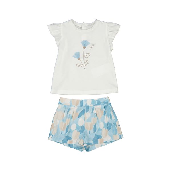 NUOVO ARRIVO
COORDINATO MAYORAL NEONATA CON SHORTS BIANCO E AZZURRO 
1237