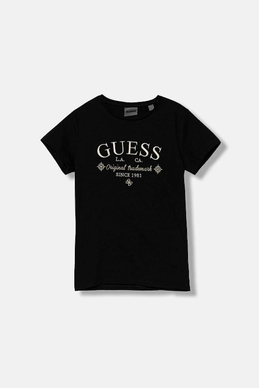 NEW COLLECTION 
T-SHIRT GUESS RAGAZZA NERA CON RICAMO IN ORO
J5YI40I3Z14