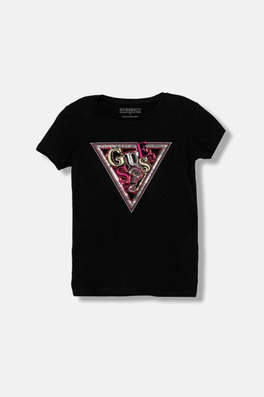 NEW COLLECTION 
T-SHIRT GUESS RAGAZZA NERA CON LOGO PAGLIETTATO
J5BI12J1314