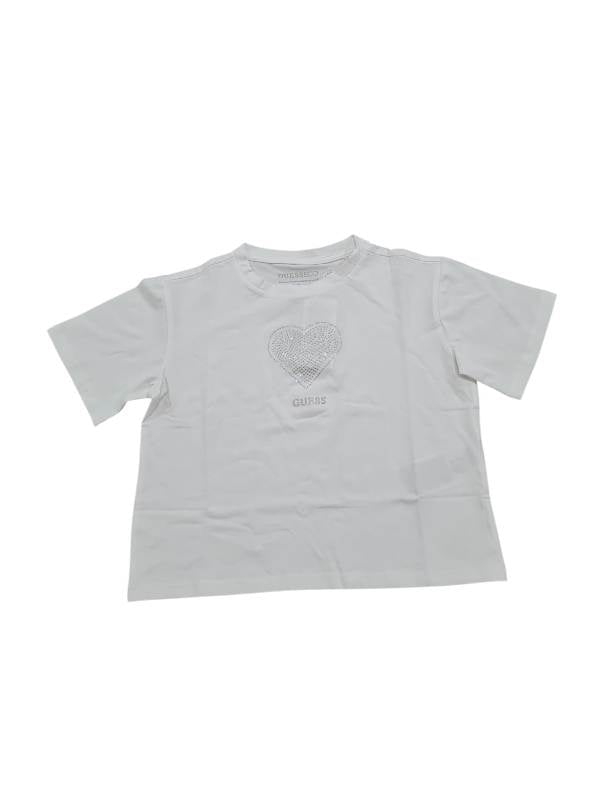 NUOVO ARRIVO
T-SHIRT GUESS RAGAZZA MODELLO CROPPED BIANCA CON CUORE A STRASS 
J6RI05K6YW4
