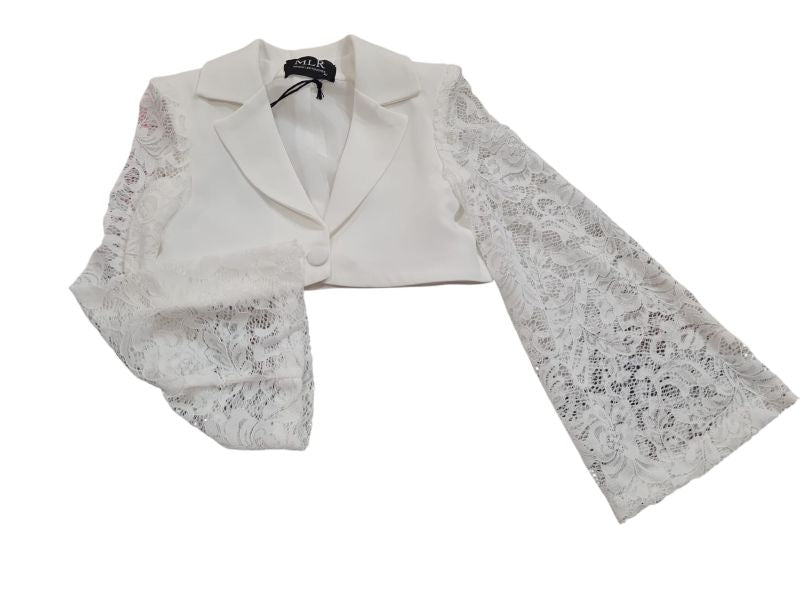 NUOVO ARRIVO
GIACCA PIZZO BLAZER CORTO BIANCO  RAGAZZA AKYTA CON MANICHE IN PIZZO  
MAI2122