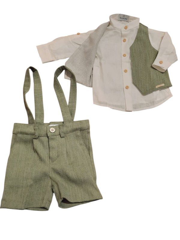 NUOVO ARRIVO
COORDINATO 3 PEZZI AMBARABA' BATTESIMO NEONATO LATTE E VERDE BOSCO
FM41055