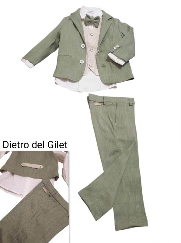 NUOVO ARRIVO
COORDINATO 5 PEZZI AMBARABA' BATTESIMO NEONATO BEIGE E VERDE BOSCO
FM41050