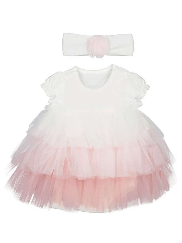 NUOVO ARRIVO
ABITO E FASCETTA NEONATA MAYORAL IN COTONE BIANCO E TULLE ROSA
1601