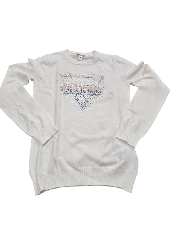 NUOVO ARRIVO
MAGLIONCINO TRICOT IN FILO GUESS RAGAZZA BIANCO CON  LOGO IN STRASS,GIROCOLLO, MANICA LUNGA
J6RR09Z2NQ2