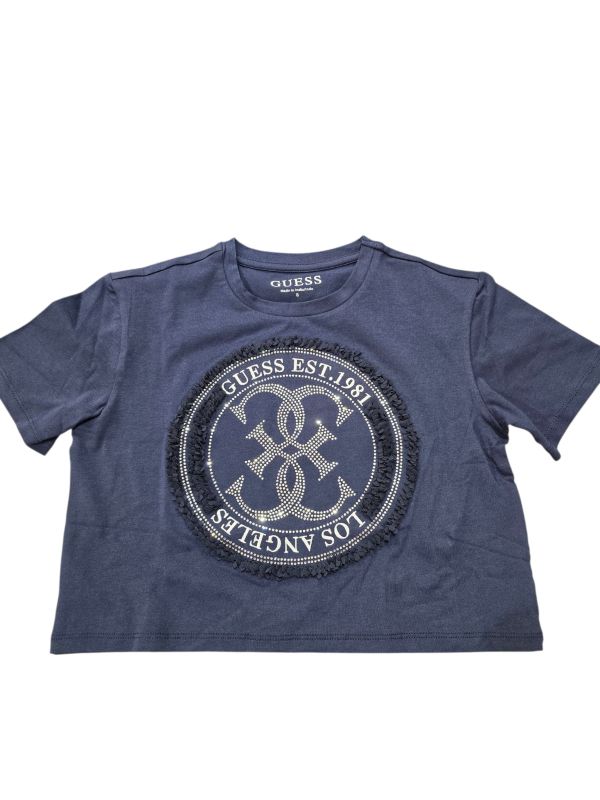 NUOVO ARRIVO
T-SHIRT GUESS RAGAZZA DI COLORE BLU CON LOGO GLITTERATO 
J6GI07K6YW4