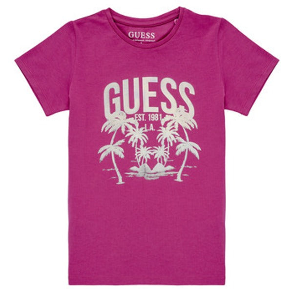 NUOVO ARRIVO
T-SHIRT GUESS RAGAZZA GIROCOLLO MEZZA MANICA FUXIA CON LOGO ARGENTATO SUL DAVANTI 
J6GI14K6YW4