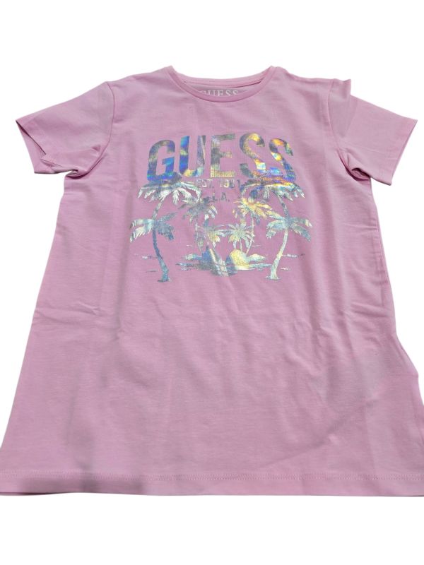 NUOVO ARRIVO
T-SHIRT GUESS RAGAZZA GIROCOLLO MEZZA MANICA ROSA CON LOGO ARGENTATO SUL DAVANTI 
J6GI14K6YW4
