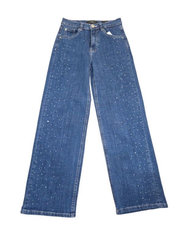 NUOVO ARRIVO
JEANS GUESS RAGAZZA IN DEMIN CLASSICO CON STRASS MODELLO PALAZZO J6RA03D52Z0