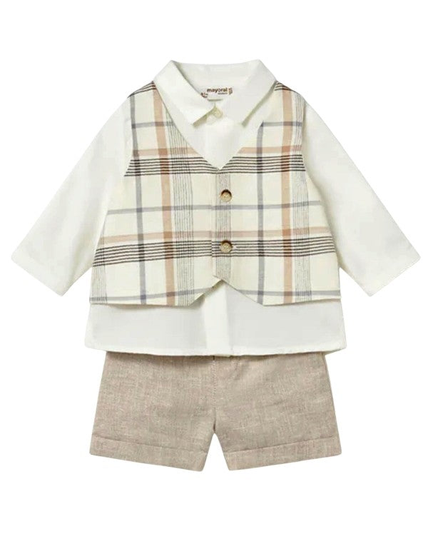 NUOVO ARRIVO
COORDINATO NEONATO MAYORAL IN COTONE E LINO BIANCO E BEIGE
1269