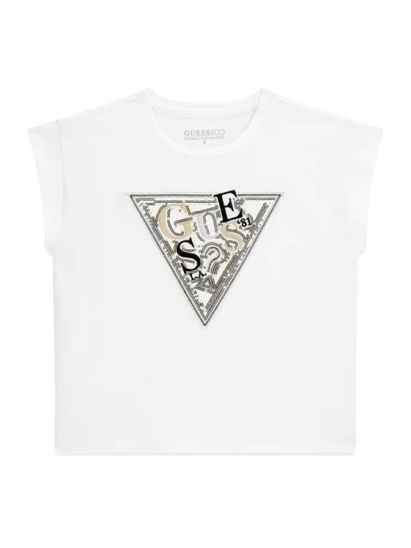 NUOVO ARRIVO
T-SHIRT GUESS RAGAZZA BIANCA CON TRIANGOLO PAGLIETTE ORO E ARGENTO
J6RI04K6YW4