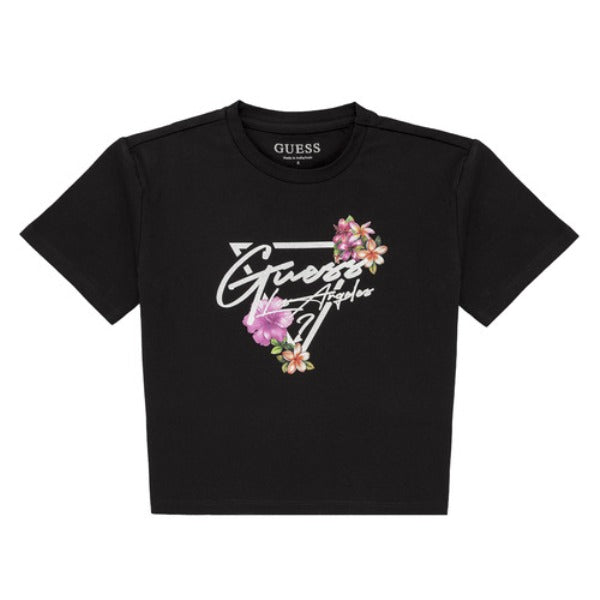 NUOVO ARRIVO
T-SHIRT GUESS RAGAZZA NERA MODELLO CROPPED CON FIORE STAMPATO 
J6GI15K6YW4