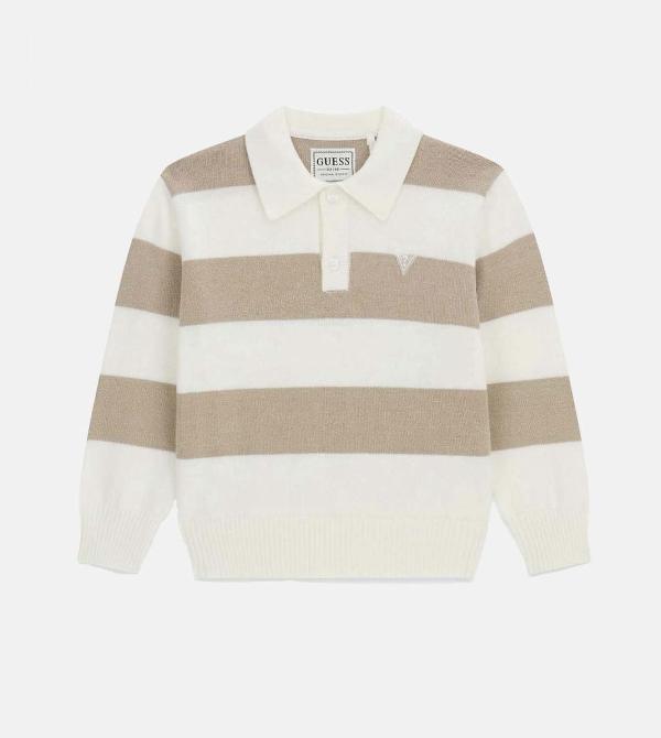 NUOVO ARRIVO
MAGLIONE GUESS NEONATO IN FILO DI COTONE PANNA CON RIGHE BEIGE
N6RR04Z2BB0