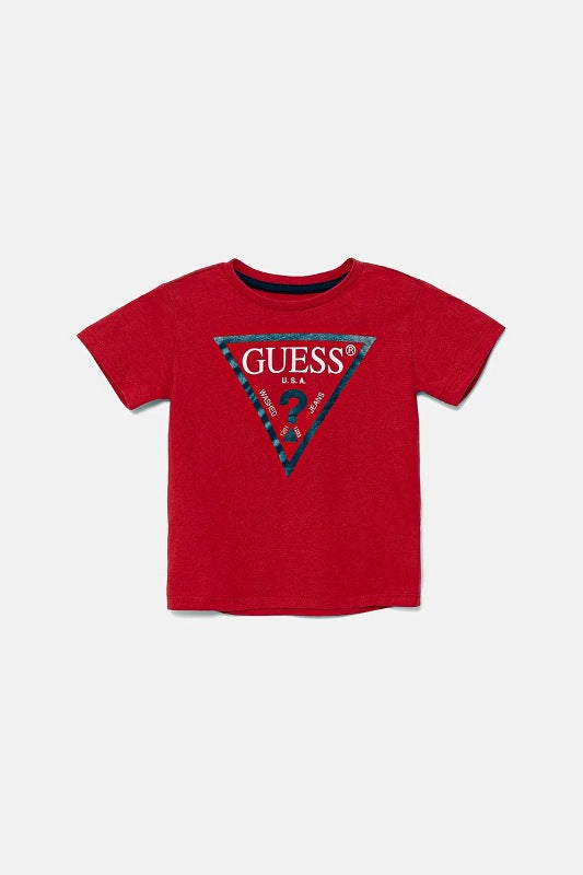T-SHIRT GUESS NEONATO ROSSA CON LOGO TRIANGOLO BLU 6/9 MESI N73I55K8HM0