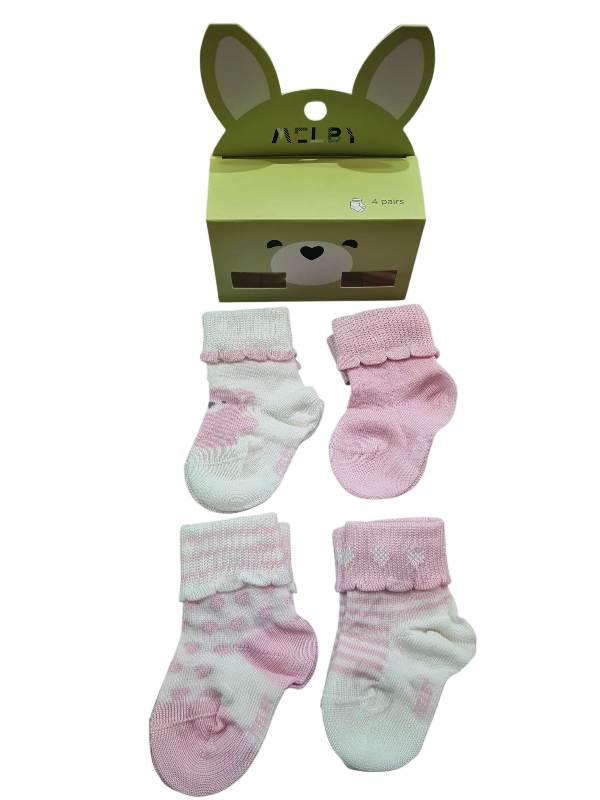 NUOVO ARRIVO 
SET DI 4 PEZZI DI CALZINI NEONATO MELBY IN COTONE ROSA A FANTASIA 26S5141
