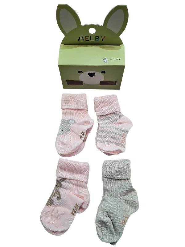 NUOVO ARRIVO 
SET DI 4 PEZZI DI CALZINI NEONATO MELBY IN COTONE ROSA A FANTASIA 25S0160