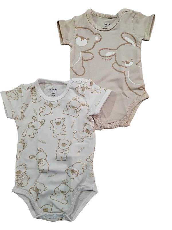 NUOVO ARRIVO
SET DI BODY A MEZZA MANICA DA 2 PEZZI NEONATO MELBY IN COTONE BEIGE E BIANCO 86X5040