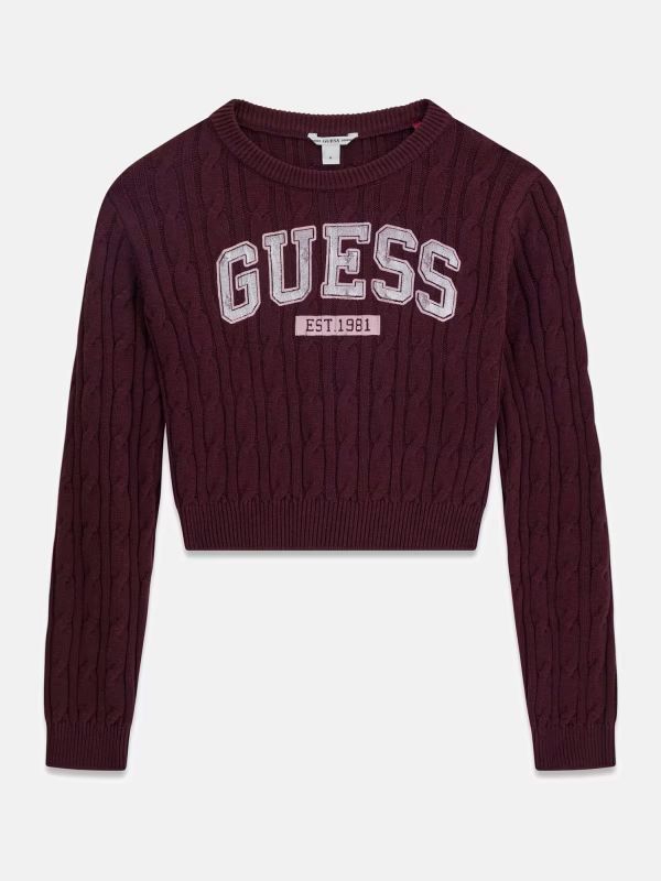 NOVITA'
MAGLIONE A TRECCIA MODELLO CROP TOP GUESS RAGAZZA BORDEAUX J6YR11Z0843