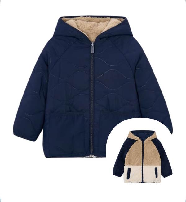 NOVITA'
GIUBBOTTO BAMBINO MAYORAL REVERSIBILE IN TRAPUNTA BLU ED ECO-PELLICCIA IN TRE COLORI 4470