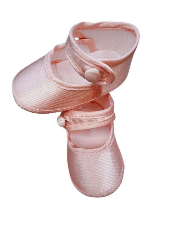 SCARPINA NEONATA BUFI MODELLO BALLERINA IN RASO ROSA CON CHIUSURA ALLA CAVIGLIA CON BOTTONCINO B1110ASC