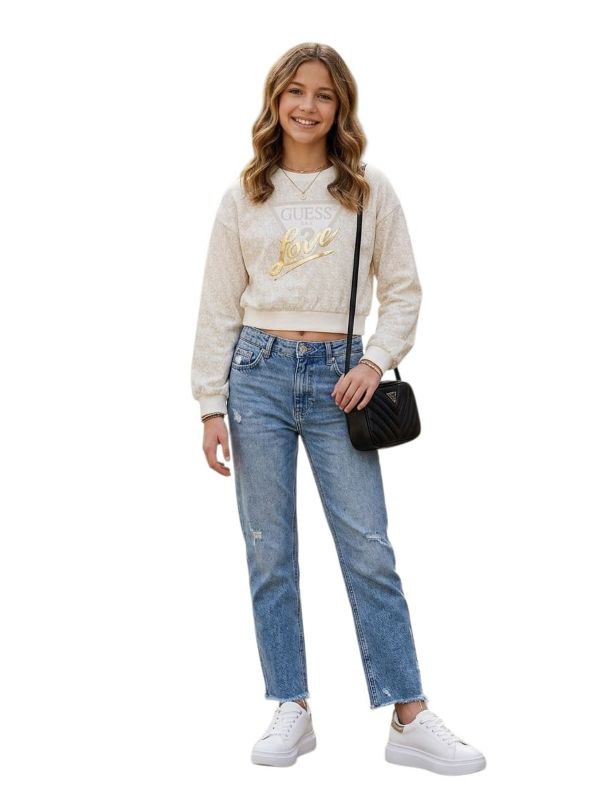 NOVITA'
FELPA IN CALDO COTONE GUESS RAGAZZA MODELLO CROP TOP BEIGE LOGATA J6YQ04K3897
