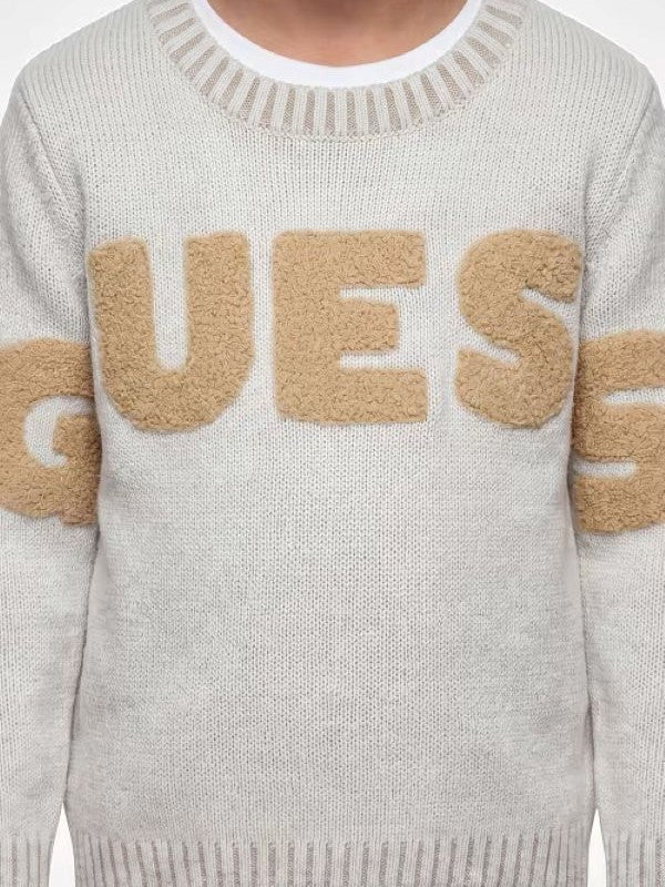 NOVITA'
MAGLIONE IN FILO CALDO COTONE BEIGE GUESS BAMBINO RICAMATO 
N6YR07Z0904