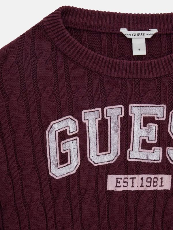 NOVITA'
MAGLIONE A TRECCIA MODELLO CROP TOP GUESS RAGAZZA BORDEAUX J6YR11Z0843