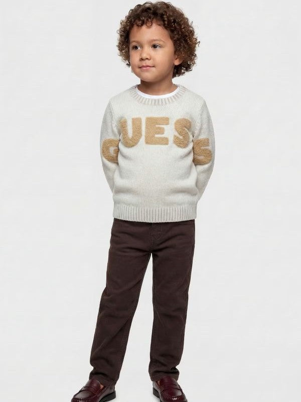 NOVITA'
MAGLIONE IN FILO CALDO COTONE BEIGE GUESS BAMBINO RICAMATO 
N6YR07Z0904